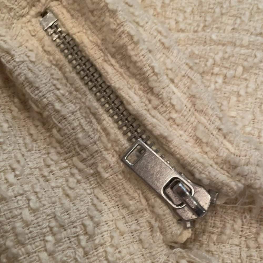 H&M Cream Tweed Moto Jacket Raw Hem Cream Collar Full Zip Women’s Size 4 - Picture 6 of 6
